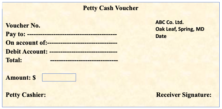 This Specimen in accounting represents Petty Cash Voucher. 